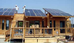 Building using photovoltaic solar panels